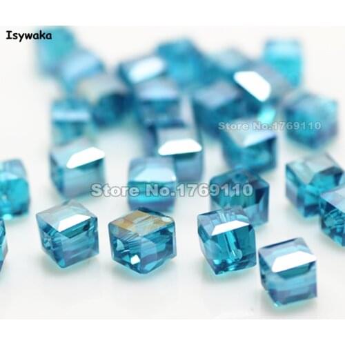 Isywaka 100pcs Green Blue AB Color Square 6mm Austria Crystal Beads Charm Glass Beads Loose Spacer Bead for DIY Jewelry Making