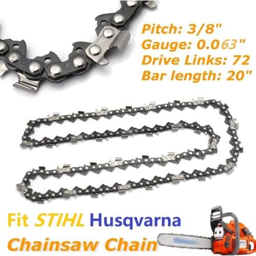 3/8"LP Gauge 0.063'' 72DL Electric Saw 20 Inch Bar Chainsaw Chains 72 Driver Links Fit STIHL MS381 Husqvarna Poulan 365 372