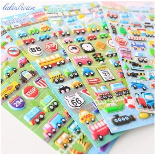 4 pcs Pvc High Quality Stickers Mixed Car Bubble Stickers Transport Cars Children Kids Girls Boys Cartoon Stickers Decoration