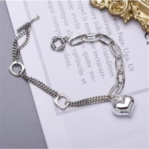 925 Sterling Silver Vintage Tassel Heart Hollow Geometric Charm Bracelet &Bangle For Women Girls Party Jewelry SL353