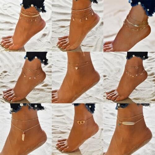 Bohemian Arrow Anklet Bracelet for Women Punk Metal Chain Sequin Anklets Summer Beach Anklet Female Barefoot Leg Chain Jewelry