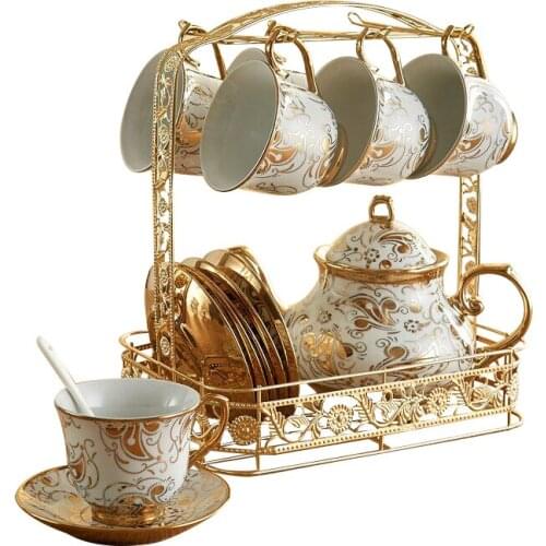 British Top-grade Tea Cup And Saucer Set European Ivory Ceramic Coffee Cups Set Ceramic Advanced Porcelain Cup For Gifts