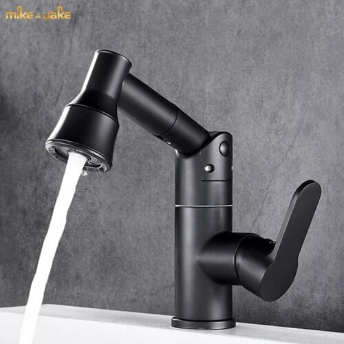 Black Rotary pull-out multi-functional basin cold and hot faucet copper body washbasin toilet washstand faucet