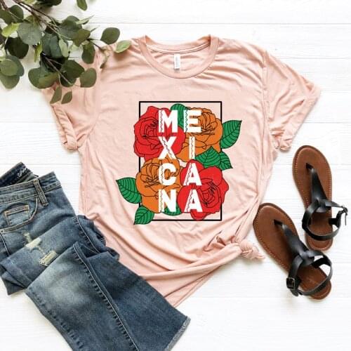 Mexicana T Shirts Mexico T-Shirt Mexican Latina Gift Feminism Tee Rose Flower Shirts Women Aesthetic Graphic Tees Summer Tops