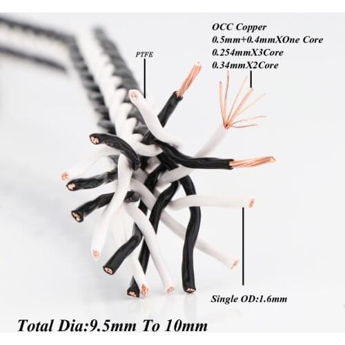 Hifi 8TC black & white 16 core twist cable OCC Copper Wire Cable for HIFI Audio Speaker Amplifier Turntable CD Player