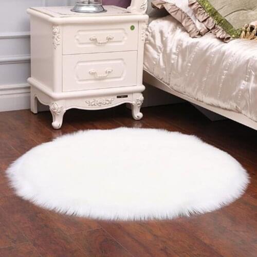 Round Style Carpet Artificial Sheepskin Area Rug Home Office Fluffy Carpet Floor Mat