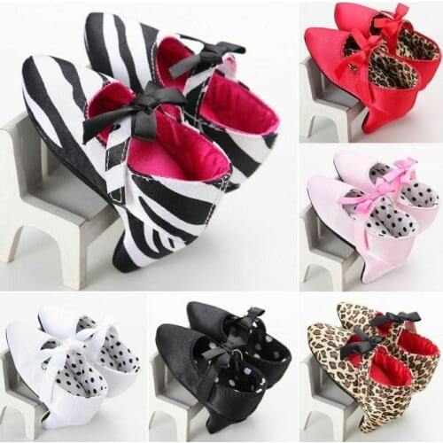 Leopard Princess Newborn Baby Girl High Heels Soft Sole Toddler Bow Crib Shoes First Walkers 0-12M