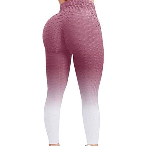 Fashion Womens Yoga Pants Stretch Yoga Leggings Gradient Color Fitness Running Gym Sports Full Length Active Pants New E2