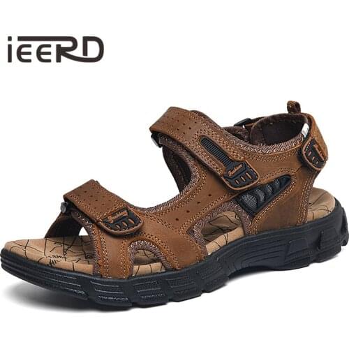 Genuine Leather Mens Sandals Wearable Sport Outdoor Sandals Large Size Summer Shoes Men Slippers Beach Sandals
