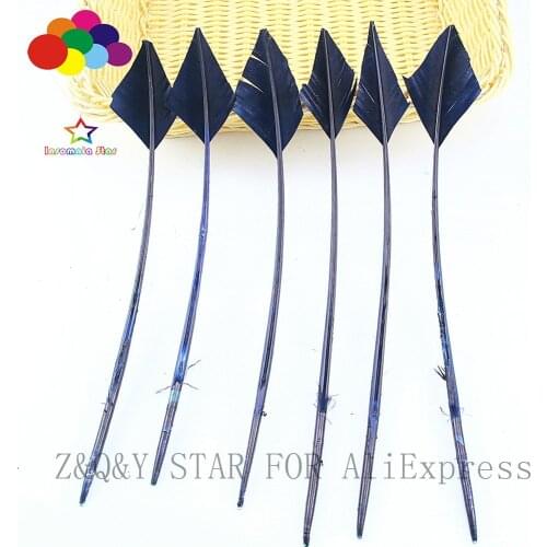 Natural 25-30CM Turkey Nest Forest Feather Scissors Tip Dye Navy Blue DIY Craft Headdress Fitting Feather