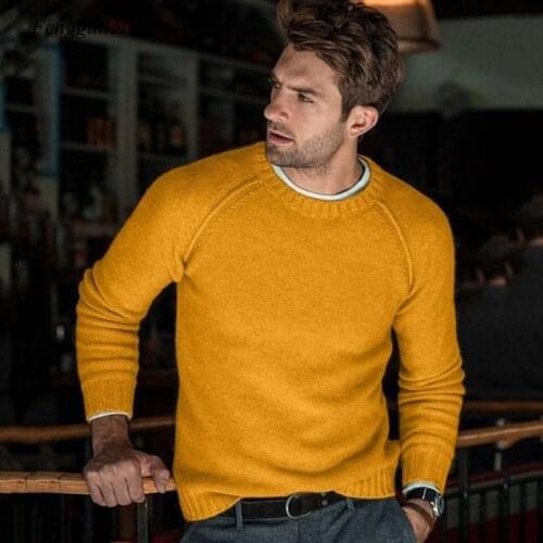2021 New Casual Sweater Mens Fall/winter Mens Pullover Long-Sleeved O-Neck Solid Color Knitted Streetwear