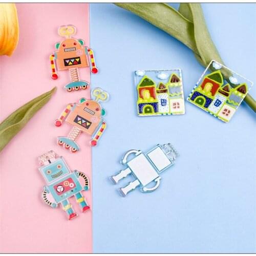 New arrived 30pcs/lot Relief effect pattern print cartoon robot/square shape acrylic beads diy jewelry earring accessory