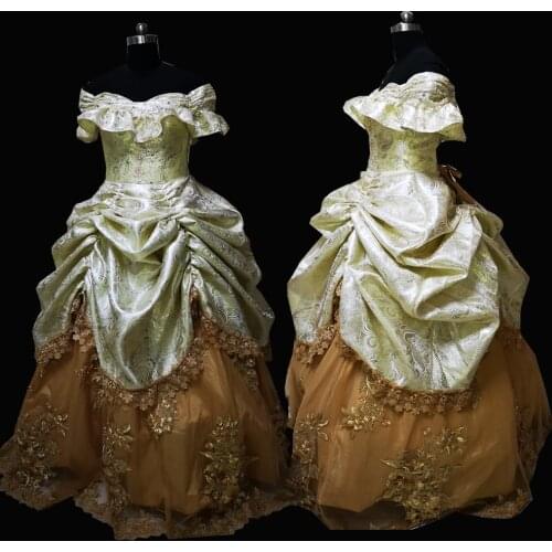 New golden Vintage costumes 18th Duchess Retro medieval Renaissance Reenactment Theatre Civil war Victorian dress D-314