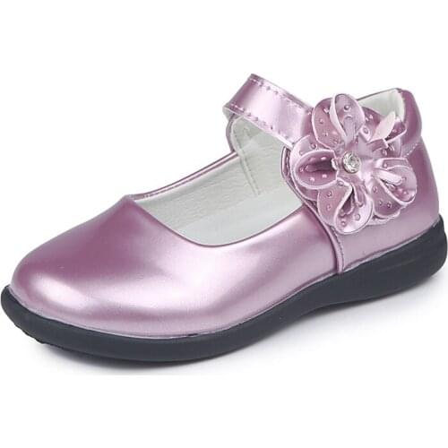 Purple pink Black white Flower Girls Shoes Princess Single shoes teenager Student Leather Shoes for Big girls 4 5 6 7 8 9 10-16T