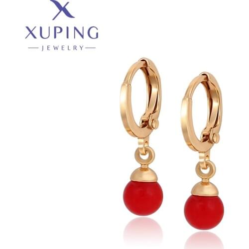 Xuping Jewelry New Arrival Imitation Pearl Simple Design Earrings Gold Color for Women A00404758