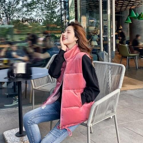 Sleeveless Women Vest Jacket Winter Short Velvet Down Vest Female Stand Collar Vest Women Windproof Warm Waistcoat