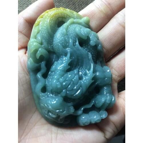 Natural Myanmar jade A HandCarved jade dragon Inlaid gold jade necklace emperor green jade pendant pendants jewelry