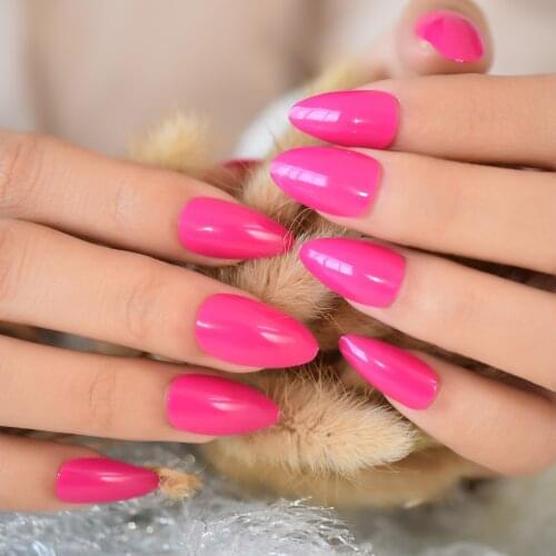 Rosy Faux Ongles With Glue Sticker Manicure Lady Nails Short Stiletto Press On Nail Set For Finger Extension