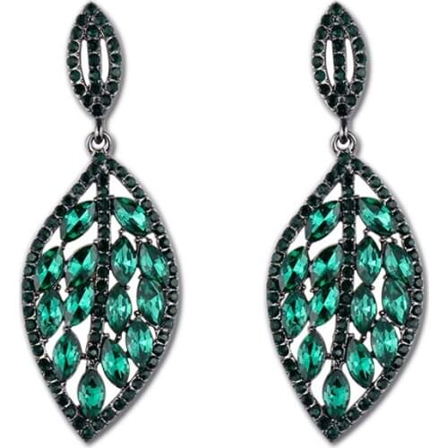 HOCOLE Silver Color Large Drop Earrings Bride Leaves Shape Crystal Earrings for Women Rhinestone Dangle Wedding Earring Jewelry