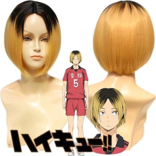 High Quality Anime Haikyuu!! Kenma Kozume Cosplay Wig Short Black Yellow Gradient Costume Play Wigs Halloween Costumes Hair