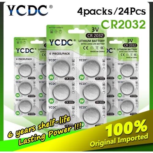 YCDC 24pcs 3V CR2032 Lithium BR2032 DL2032 ECR2032 CR 2032 Button Cell Battery For Watch Computers Button Coin Cell Batteries