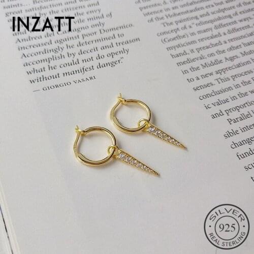 INZATT Real 925 Sterling silver Minimalist Geometric Zircon Triangle Hoop Earrings For Elegant Women Wedding Fine Jewelry Gift