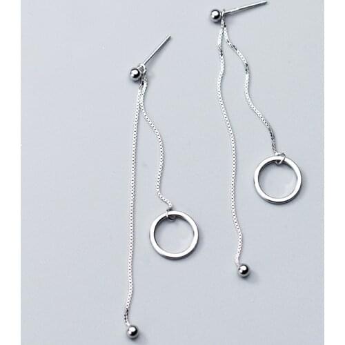 MloveAcc Drop Earrings 925 Sterling Silver Long Chain with Round Circle Loop Pendant Tassel Brincos Women