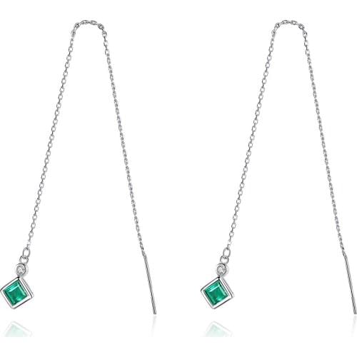 MetJakt S925 Sterling Silver Green Color Zircon Simple All-match Womens Hanging Earrings