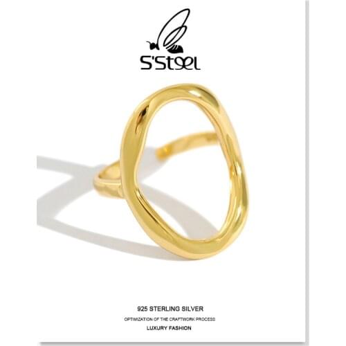 Irregular Hollow Out Ellipse 925 sterling silver rings for women resizable handmade bague femme argent 925 accesorios jewelry