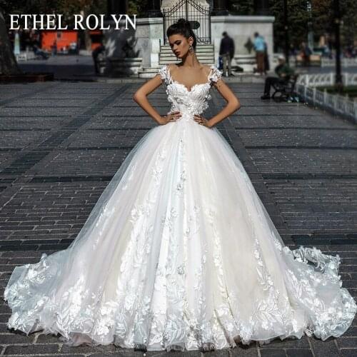 ETHEL ROLYN A-Line Wedding Dress 2020 Princess Off the Shoulder Beading 3D Flowers Appliques Bride Dresses Backless Bridal Gowns