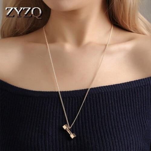 ZYZQ Creative Geometric Barbell Shaped Sweater Necklace For Women Three Color Available Simple Accessories Wholesale Lots&Bulk