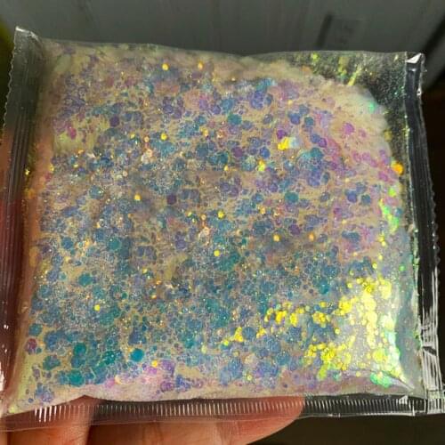 1.7 5 Oz 4 Colors Custom Mix• Chunky Iridescent Glitter • ",Nail Art Glitter" • Opal Chunky Blend Glitter, Mixed Size Chunky Mix