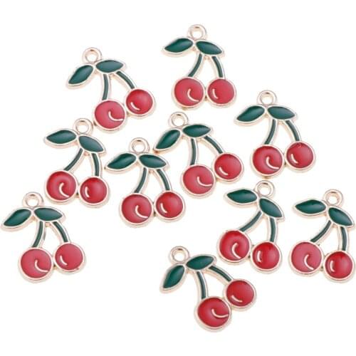 10 Pcs Cherry Charm Pendants Fit DIY Necklace Earring Jewelry Making Crafts