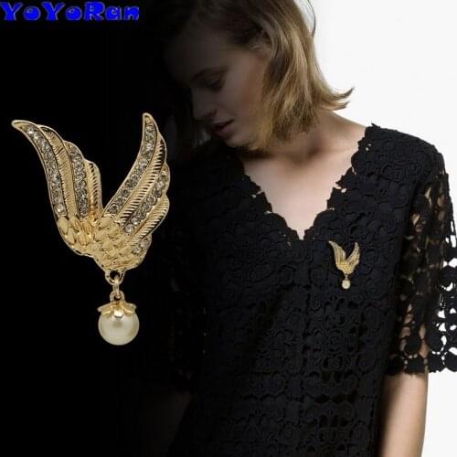 11pcs gold eagle wing pearl pendant charm brooches pins for woman and man alloy flying special badge tie brooch jewelry