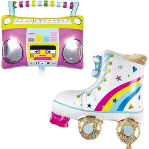 2pcs Radio/roller skates Foil Balloons Boombox Rollerblade for Girls Birthday Wedding Party Decorations Kid Boy toy