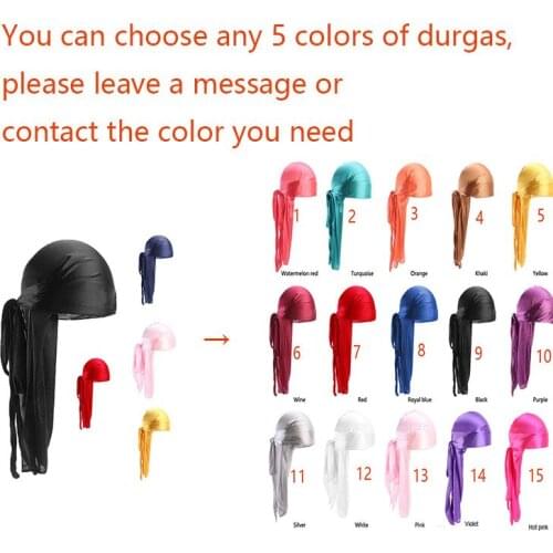 5 pieces Wholesale Durag silk Long Tail Scarf Cap Mens Satin Durags Bandanna Turban Wigs Men Silky Durag Headwear Pirate Hat