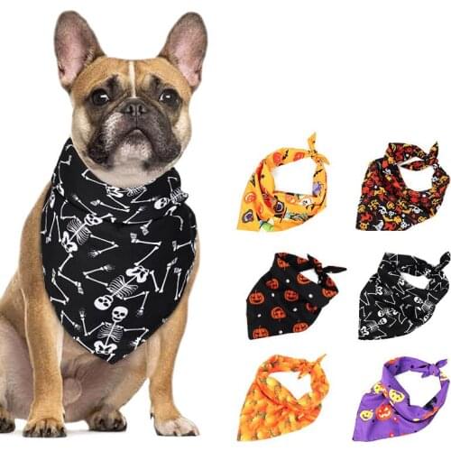 Cat Dog Halloween Bandana Bibs Scarf Collar Adjustable Pet Neckerchief Scarf Waterproof Saliva Towel for Small Medium Large Dogs