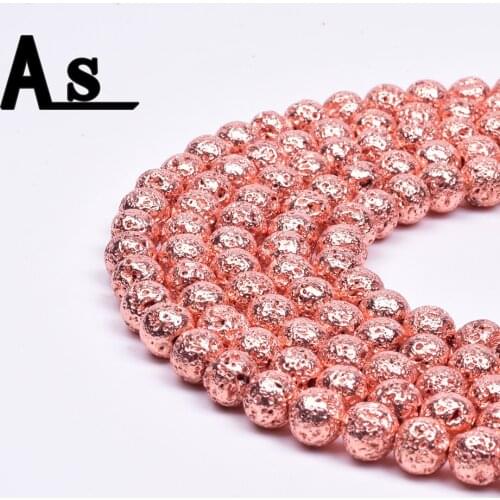 Asingeloo Rose Gold Lava Stone Beads Metallic Natural Beads For Jewelry Making Grey Beads Supplies For DIY Making