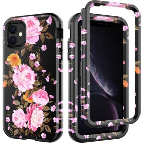 Marble Phone Case For iPhone 11 Pro Max 11pro Shockproof Hard Phone Shell Floral Back Cover Coque Flower Case 11promax 11pro Max