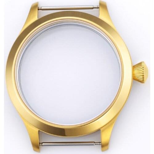 45mm watches for parts Retro Gold stainless steel watch Case Fit for ETA UNITAS 6497 6498 mechanical Movement