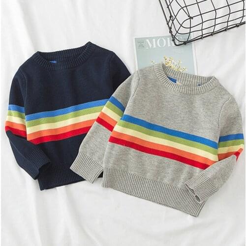 Children Sweater New Autumn Winter Long Sleeve Rainbow Printed Cartoon Warm Knitted Kids Clothing Cute Casual Boys Girls Sweater