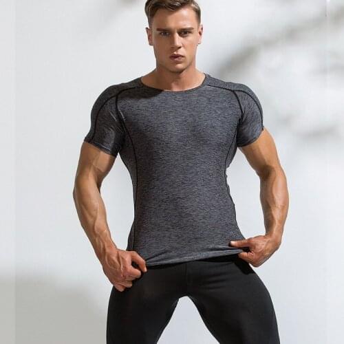 Summer Running Mens Short Sleeve Quick Drying T-shirt Fitness Suit Stretch Tight Sportswear Fitness Shirt Mens