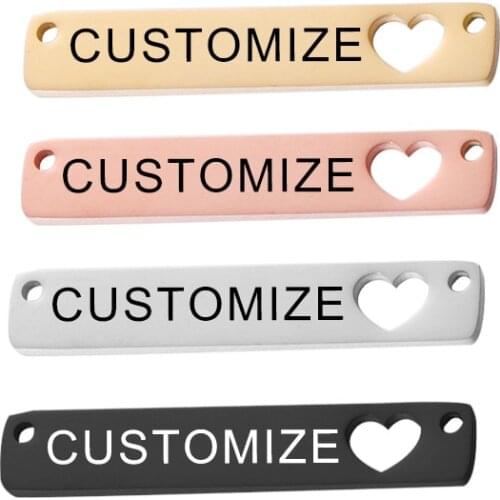 Personalized Stainless Steel Horizontal Bar With Heart Cutout Charms Custom Heart Bar Neck Pendant Diy Jewelry Findsings 20pcs