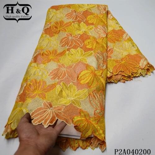 H&Q graceful african water soluble lace fabric with beads and stones embroidery nigerian cord laces fabrics 5 yards for sewing