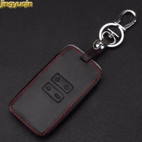 Jingyuqin 4 Buttons Leather Key Cover Case For Renault 2016 Kadjar Remote Case Cover Wallet Key Chain Accessories Car-Styling