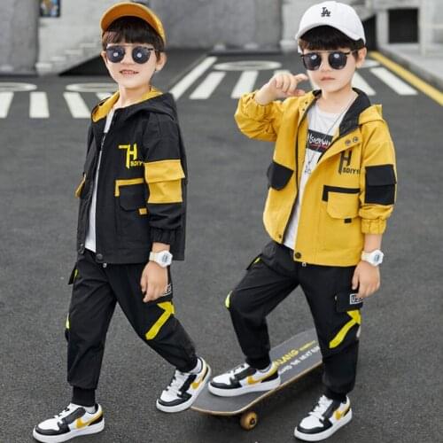 Boys suits 3-11Y baby boys spring-fall sport sets hooded+pants 2pcs/set fashion kids windbreaker children outwear coat+trousers