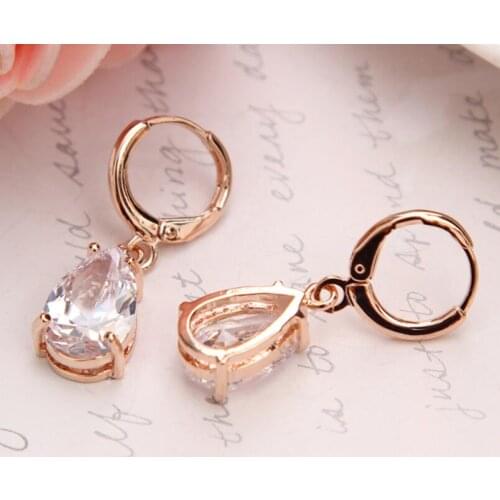 Fashion Zircon Drop Earrings Clear Austria Crystal Water Drop Earrings Women Elegant Wedding Bridal Party Brincos Bijoux