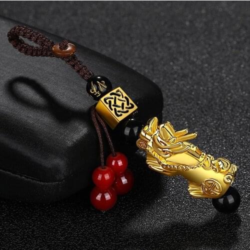 Fashion PIXIU Keychain Pendant Car Accessories Vietnam Sand Gold Thermochromic Pixiu Keychain Pendant Small Crafts Jewelry