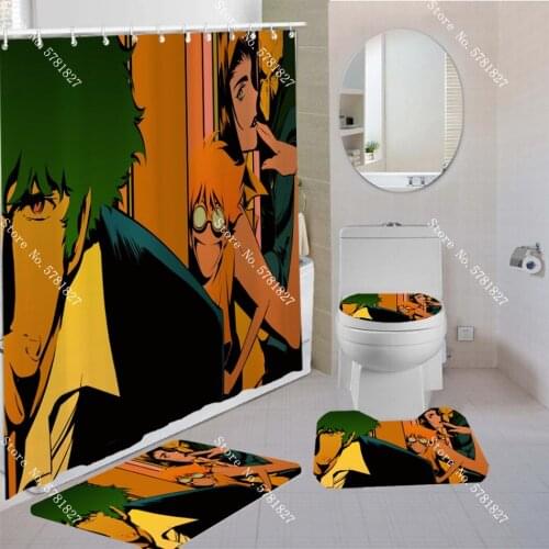 3/4 Pieces Cowboy Bebop Shower Curtain Set Bounty Hunter Carpet Pedestal Rug Lid Toilet Cover Bath Mat Japan Anime Bathroom Set