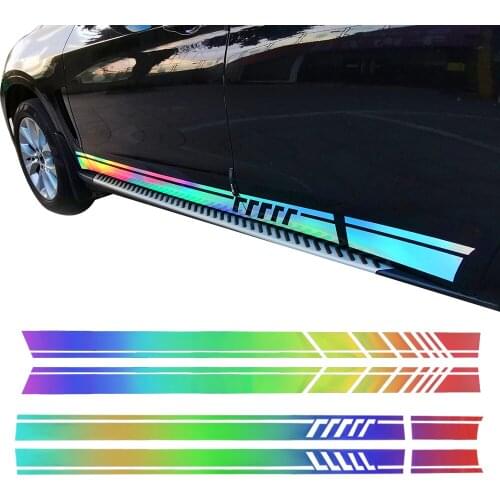 Car Body Skirts Stickers RBG Colorful Reflective Auto Body Side Door Decals Universal Vinyl Decal Automobile Decoration 2 Pieces